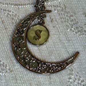 19” silver toned lightweight necklace Crescent‎ Moon with “S” initials.